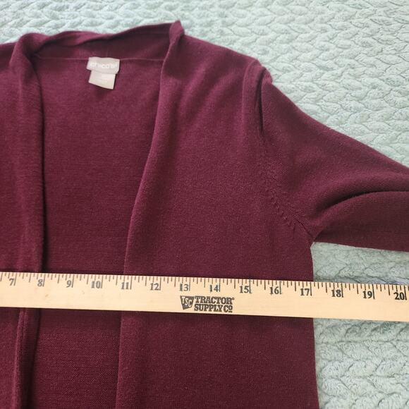 Chico’s Open Front Cardigan Sweater Pleated Hem Embellished Burgundy Wine Small - Picture 5 of 11